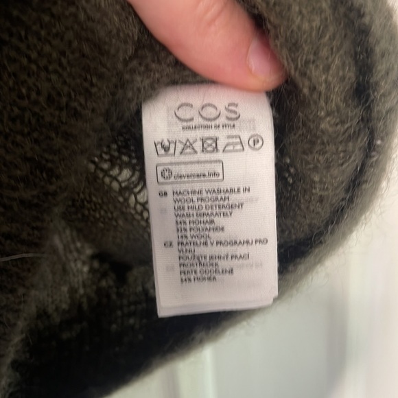 COS Wool Short Sleeve Olive Green Grandmacore Sweater Size XS - Picture 3 of 4